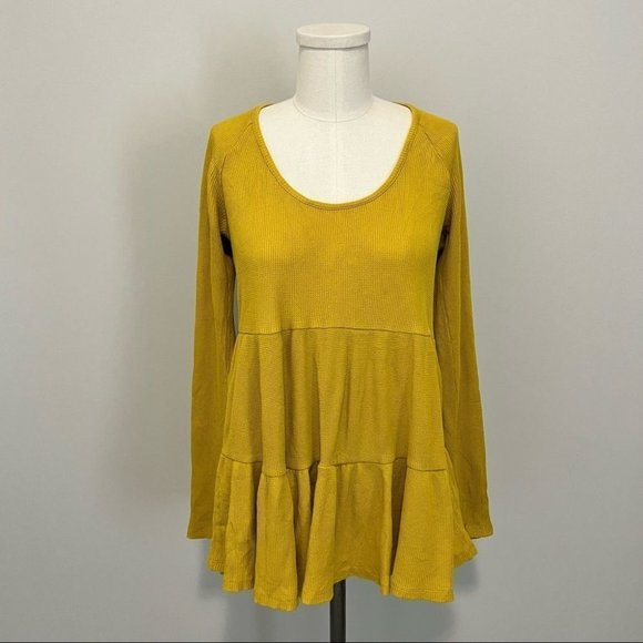 Anthropologie Maeve Samina Thermal Babydoll Long Sleeve Top Yellow - Picture 3 of 13